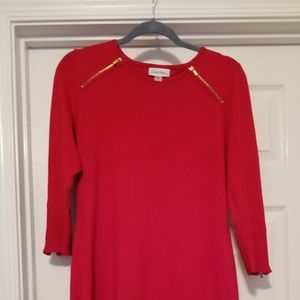 Red Midi Calvin Klein Dress. 3/4 length sleeve